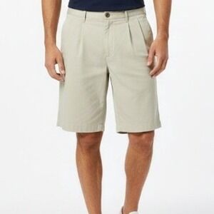 Lands End Mens Traditional Fit Pleated‎ Chino Shorts Khaki Size 32 Preppy Golf